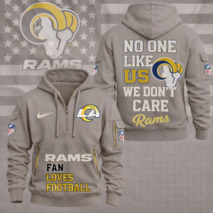LIMITED EDITION - NEW CUSTOMIZED NFL22 LAR LOS ANGELES RAMS QUARTER ZIP HOODIE