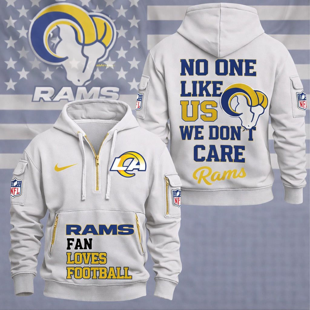 LIMITED EDITION - NEW CUSTOMIZED NFL22 LAR LOS ANGELES RAMS QUARTER ZIP HOODIE