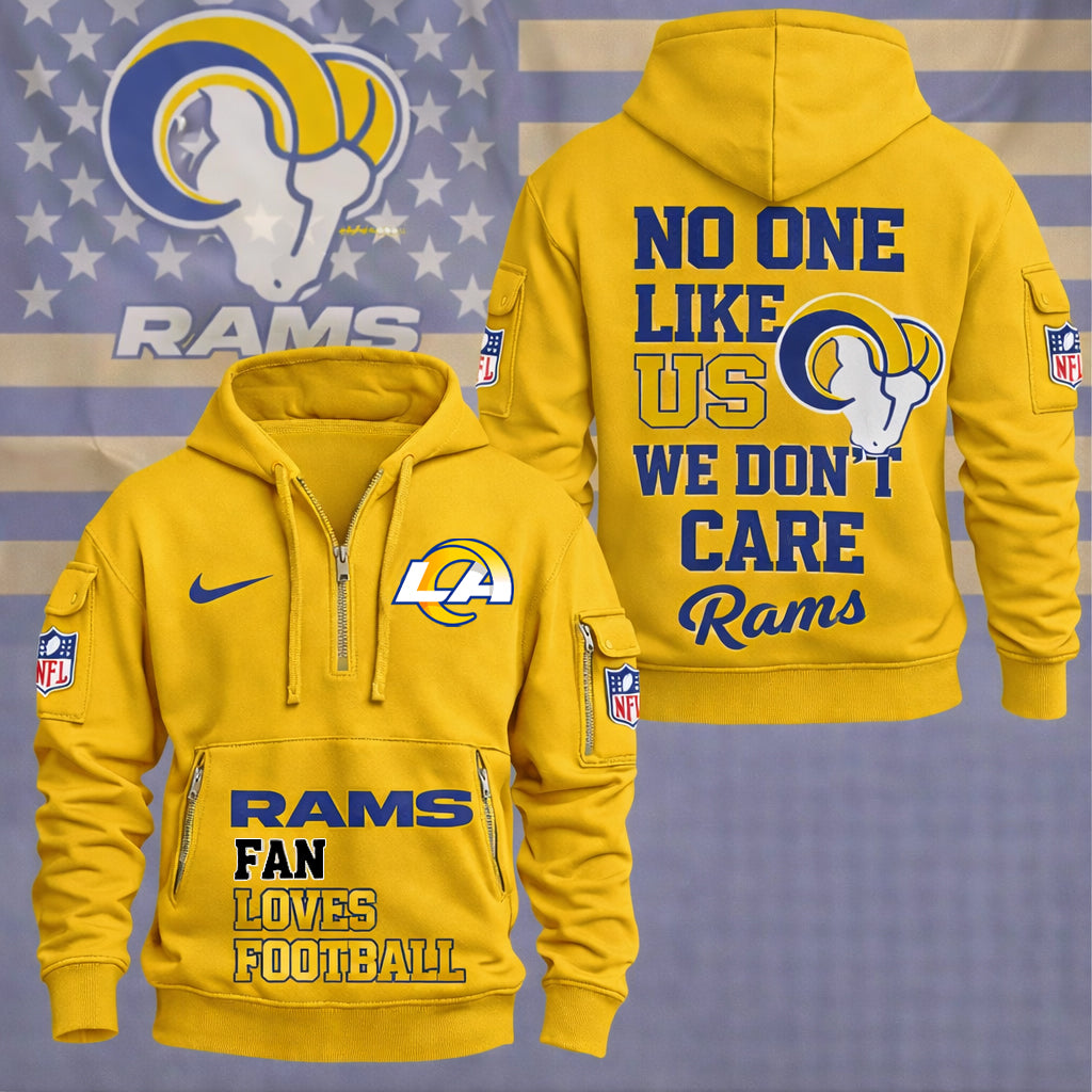 LIMITED EDITION - NEW CUSTOMIZED NFL22 LAR LOS ANGELES RAMS QUARTER ZIP HOODIE
