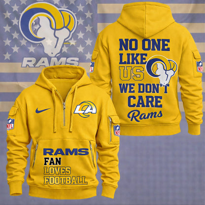 LIMITED EDITION - NEW CUSTOMIZED NFL22 LAR LOS ANGELES RAMS QUARTER ZIP HOODIE