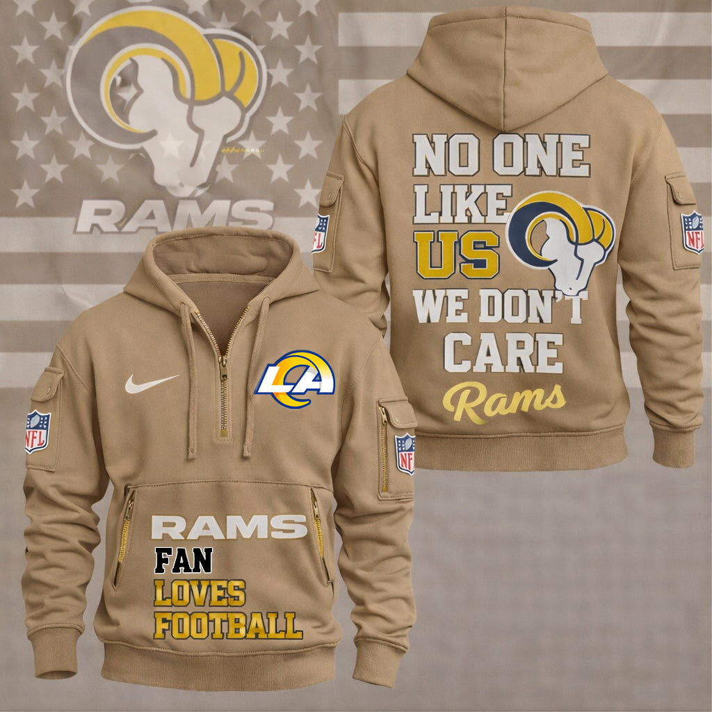 LIMITED EDITION - NEW CUSTOMIZED NFL22 LAR LOS ANGELES RAMS QUARTER ZIP HOODIE