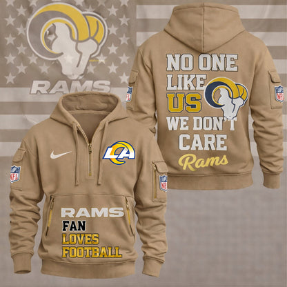 LIMITED EDITION - NEW CUSTOMIZED NFL22 LAR LOS ANGELES RAMS QUARTER ZIP HOODIE