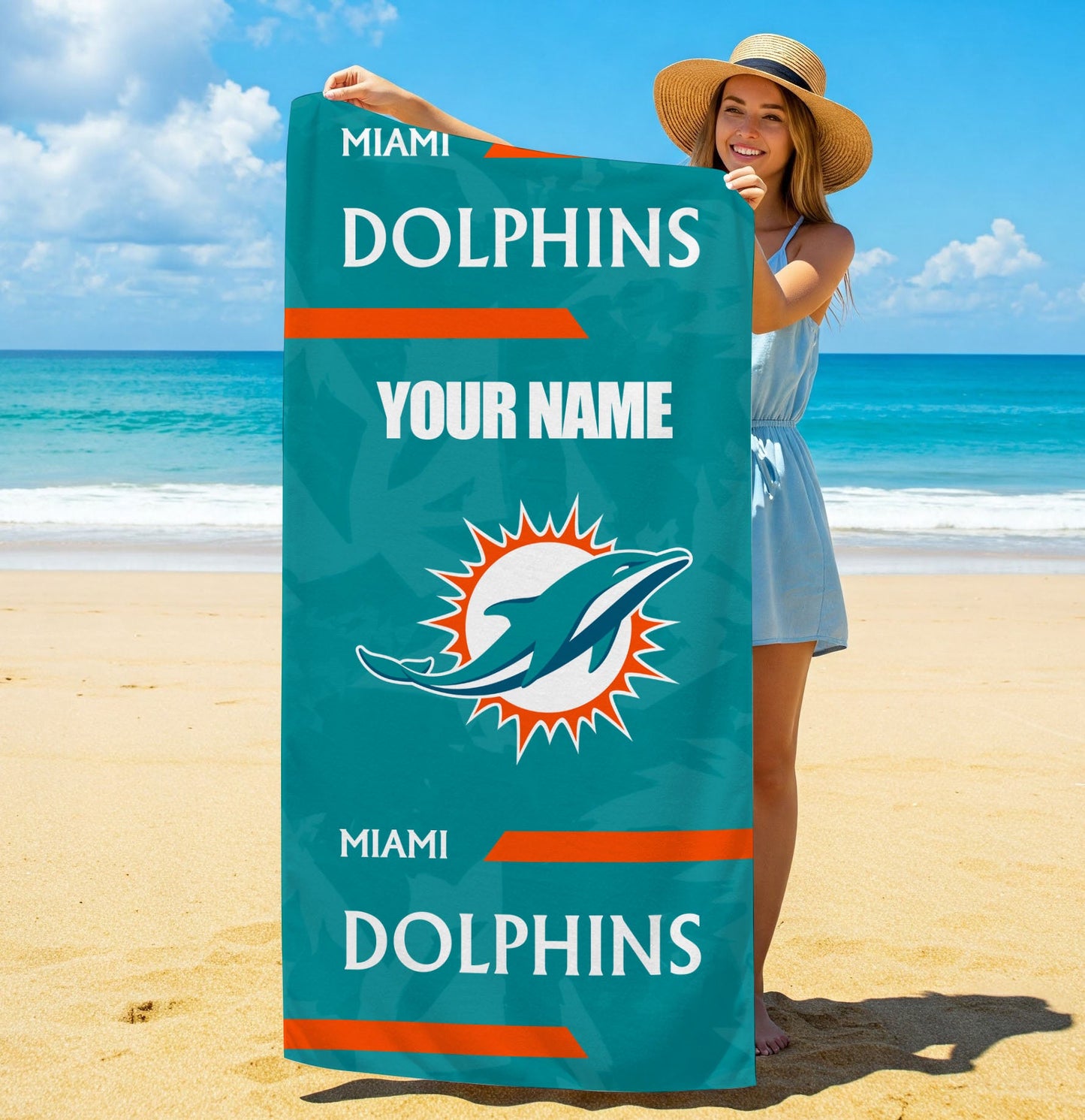 LIMITED EDITION - NEW CUSTOMIZED NFL19 MDP MIAMI DOLPHINS BEACH & BATH TOWEL