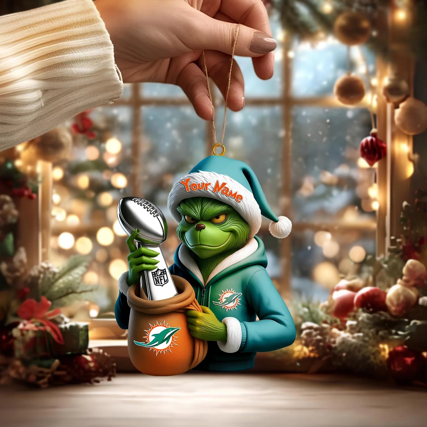 LIMITED EDITION - NEW CUSTOMIZED NFL19 MDP MIAMI DOLPHINS THE GRINCH ACRYLIC ORNAMENT