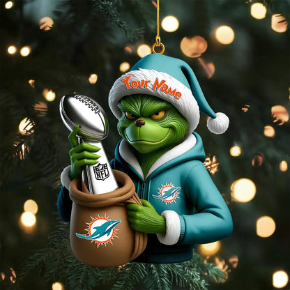 LIMITED EDITION - NEW CUSTOMIZED NFL19 MDP MIAMI DOLPHINS THE GRINCH ACRYLIC ORNAMENT