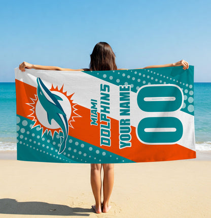LIMITED EDITION - NEW CUSTOMIZED NFL19 MDP MIAMI DOLPHINS BEACH & BATH TOWEL