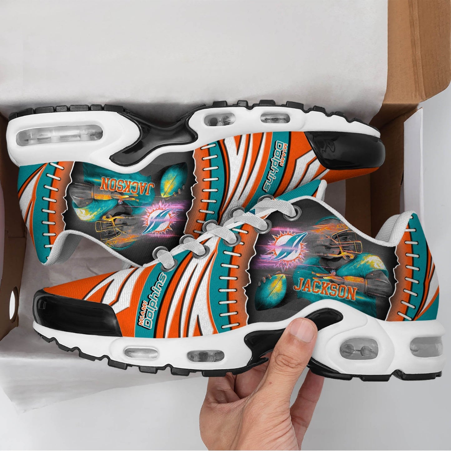 LIMITED EDITION - NEW CUSTOMIZED NFL19 MDP MIAMI DOLPHINS UNISEX AIR MAX PLUS SNEAKERS