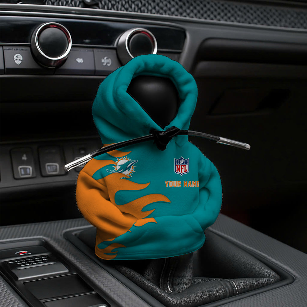 LIMITED EDITION - NEW CUSTOMIZED NFL19 MDP MIAMI DOLPHINS CAR HOODIE SHIFT KNOB COVER