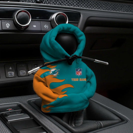 LIMITED EDITION - NEW CUSTOMIZED NFL19 MDP MIAMI DOLPHINS CAR HOODIE SHIFT KNOB COVER