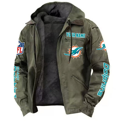 LIMITED EDITION - NEW CUSTOMIZED NFL19 MDP MIAMI DOLPHINS HOODED CARDIGAN JACKET