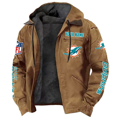 LIMITED EDITION - NEW CUSTOMIZED NFL19 MDP MIAMI DOLPHINS HOODED CARDIGAN JACKET