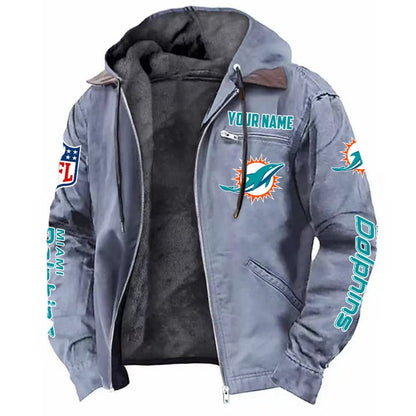 LIMITED EDITION - NEW CUSTOMIZED NFL19 MDP MIAMI DOLPHINS HOODED CARDIGAN JACKET