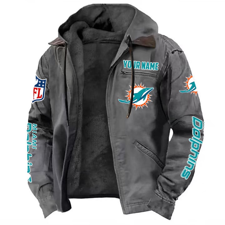 LIMITED EDITION - NEW CUSTOMIZED NFL19 MDP MIAMI DOLPHINS HOODED CARDIGAN JACKET