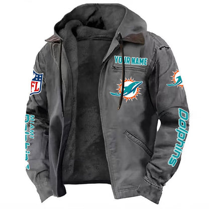 LIMITED EDITION - NEW CUSTOMIZED NFL19 MDP MIAMI DOLPHINS HOODED CARDIGAN JACKET