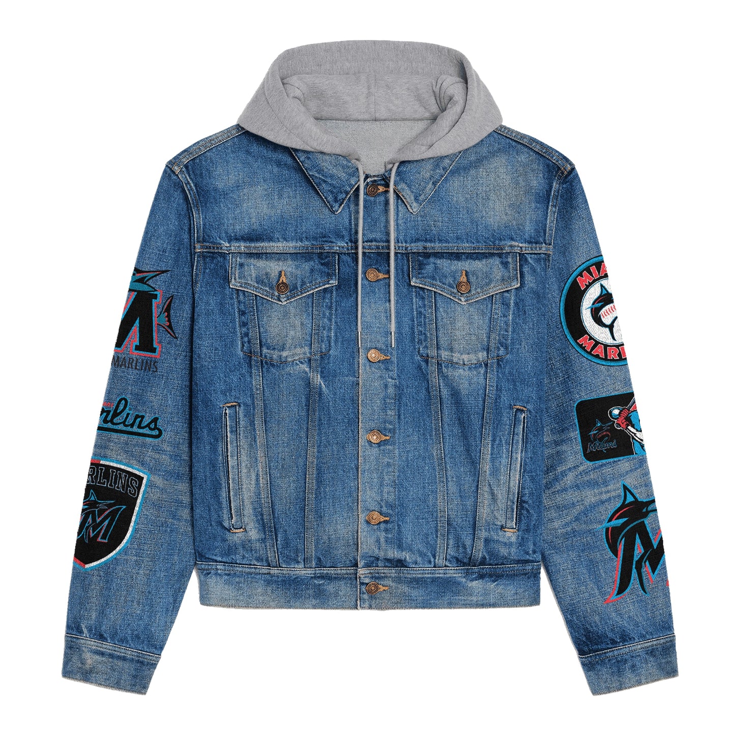 LIMITED EDITION - NEW CUSTOMIZED MLB20 MMS MIAMI MARLINS HOODED DENIM JACKET