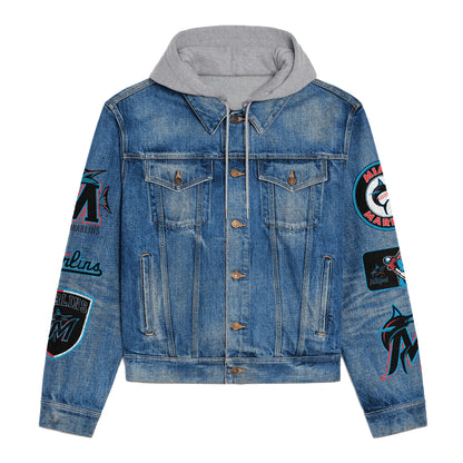 LIMITED EDITION - NEW CUSTOMIZED MLB20 MMS MIAMI MARLINS HOODED DENIM JACKET