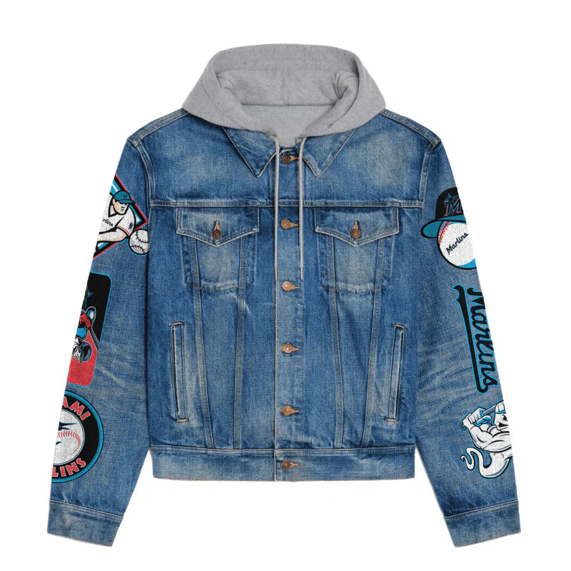 LIMITED EDITION - NEW CUSTOMIZED MLB20 MMS MIAMI MARLINS HOODED DENIM JACKET