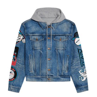 LIMITED EDITION - NEW CUSTOMIZED MLB20 MMS MIAMI MARLINS HOODED DENIM JACKET
