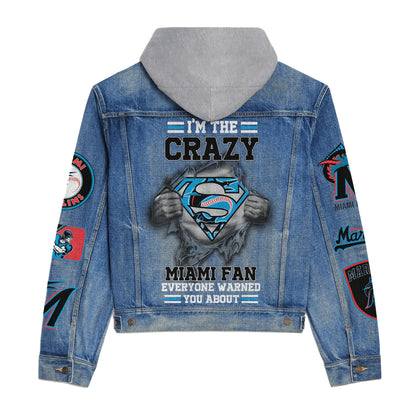 LIMITED EDITION - NEW CUSTOMIZED MLB20 MMS MIAMI MARLINS HOODED DENIM JACKET