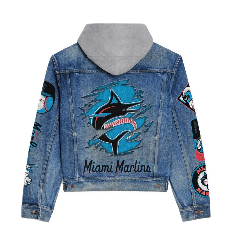 LIMITED EDITION - NEW CUSTOMIZED MLB20 MMS MIAMI MARLINS HOODED DENIM JACKET