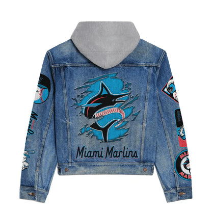 LIMITED EDITION - NEW CUSTOMIZED MLB20 MMS MIAMI MARLINS HOODED DENIM JACKET