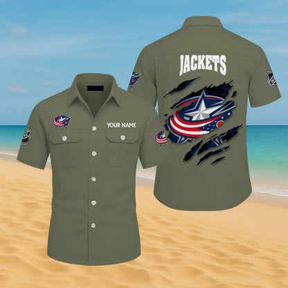 LIMITED EDITION - NEW CUSTOMIZED NHL18 CBJ COLUMBUS BLUE JACKETS CARGO SHIRT