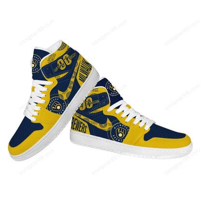 LIMITED EDITION - NEW CUSTOMIZED MLB15 MW BREWERS AIR JORDAN SNEAKERS