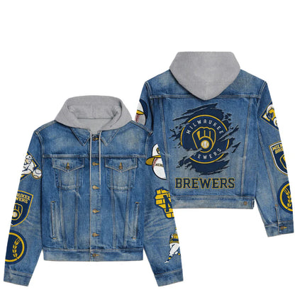 LIMITED EDITION - NEW CUSTOMIZED MLB15 MBS MILWAUKEE BREWERS HOODED DENIM JACKET