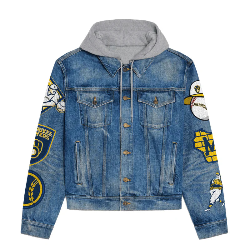 LIMITED EDITION - NEW CUSTOMIZED MLB15 MBS MILWAUKEE BREWERS HOODED DENIM JACKET