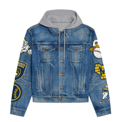 LIMITED EDITION - NEW CUSTOMIZED MLB15 MBS MILWAUKEE BREWERS HOODED DENIM JACKET