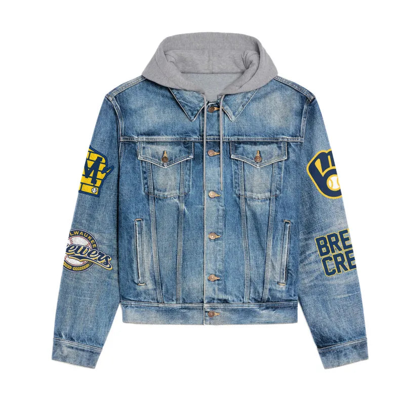 LIMITED EDITION - NEW CUSTOMIZED MLB15 MBS MILWAUKEE BREWERS HOODED DENIM JACKET