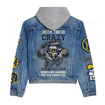 LIMITED EDITION - NEW CUSTOMIZED MLB15 MBS MILWAUKEE BREWERS HOODED DENIM JACKET
