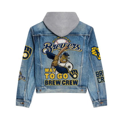 LIMITED EDITION - NEW CUSTOMIZED MLB15 MBS MILWAUKEE BREWERS HOODED DENIM JACKET