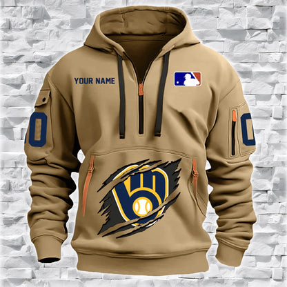 LIMITED EDITION - NEW CUSTOMIZED MLB15 MW BREWERS QUARTER ZIP HOODIE