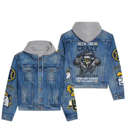 LIMITED EDITION - NEW CUSTOMIZED MLB15 MBS MILWAUKEE BREWERS HOODED DENIM JACKET