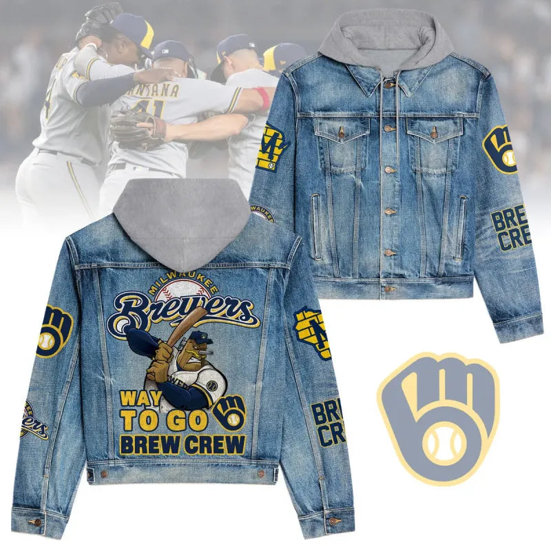 LIMITED EDITION - NEW CUSTOMIZED MLB15 MBS MILWAUKEE BREWERS HOODED DENIM JACKET