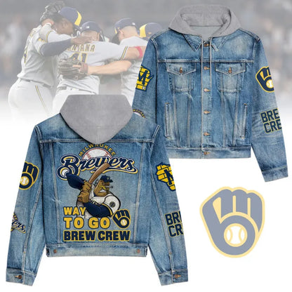 LIMITED EDITION - NEW CUSTOMIZED MLB15 MBS MILWAUKEE BREWERS HOODED DENIM JACKET
