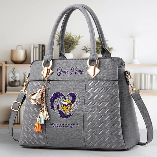 LIMITED EDITION - NEW CUSTOMIZED NFL05 MVK MINNESOTA VIKINGS ZIP HANDBAG MULTICOLOR