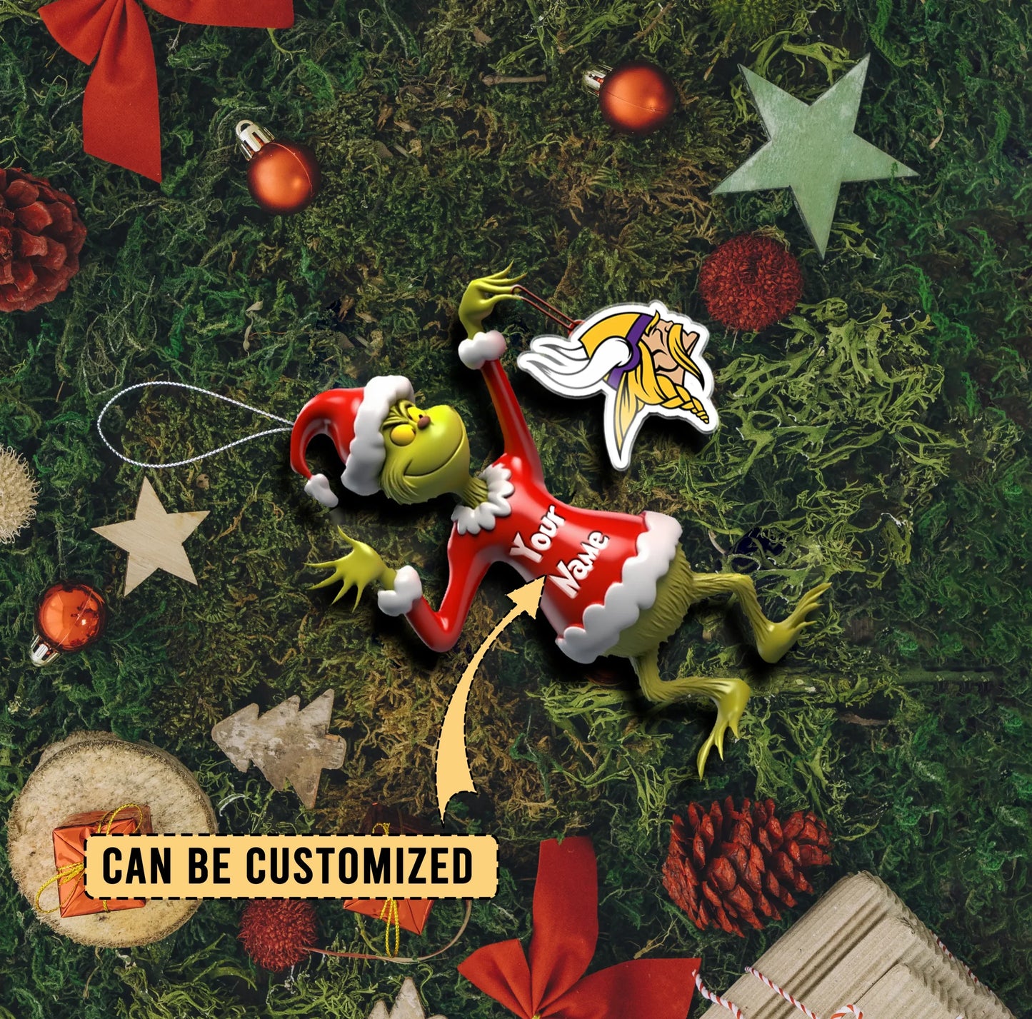 LIMITED EDITION - NEW CUSTOMIZED NFL05 MVK MINNESOTA VIKINGS THE GRINCH ACRYLIC ORNAMENT