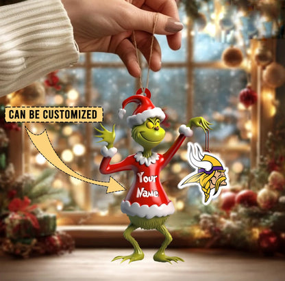 LIMITED EDITION - NEW CUSTOMIZED NFL05 MVK MINNESOTA VIKINGS THE GRINCH ACRYLIC ORNAMENT