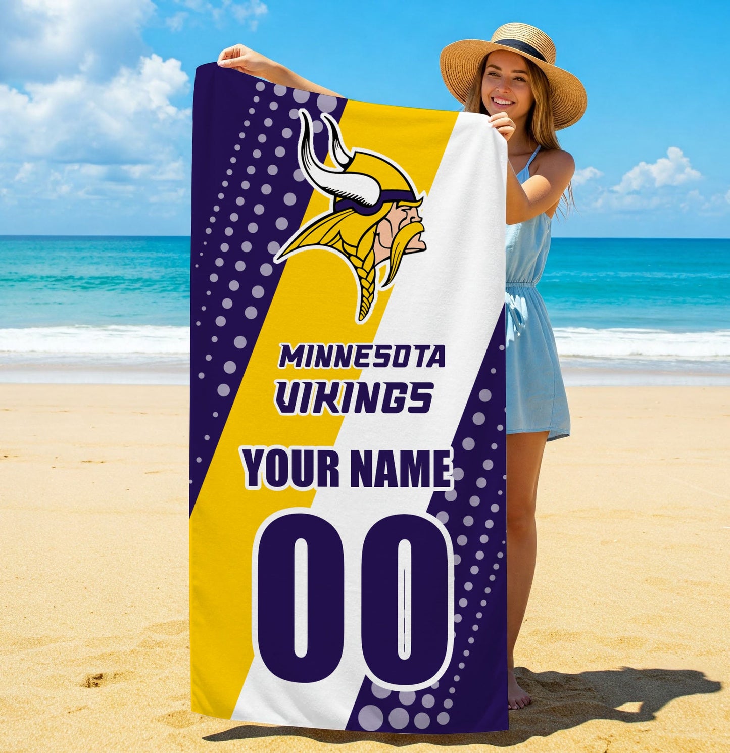 LIMITED EDITION - NEW CUSTOMIZED NFL05 MVK MINNESOTA VIKINGS BEACH & BATH TOWEL