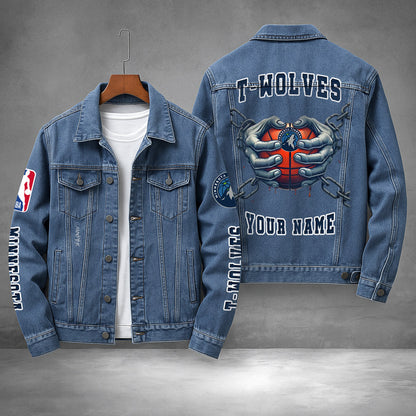 LIMITED EDITION - NEW CUSTOMIZED NBA05 MT MINNESOTA TIMBERWOLVES DENIM JACKET