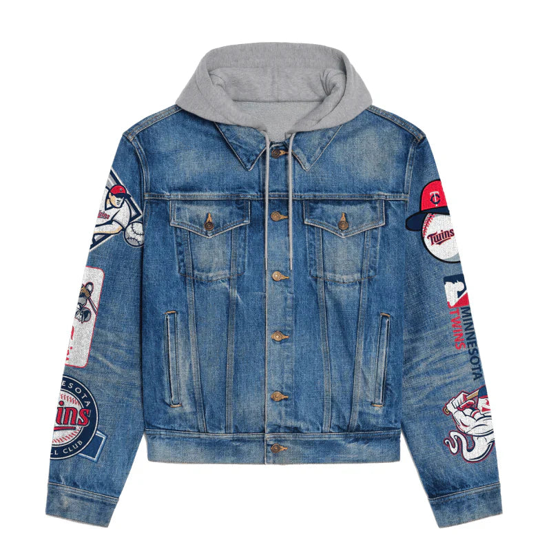 LIMITED EDITION - NEW CUSTOMIZED MLB22 MTS MINNESOTA TWINS HOODED DENIM JACKET
