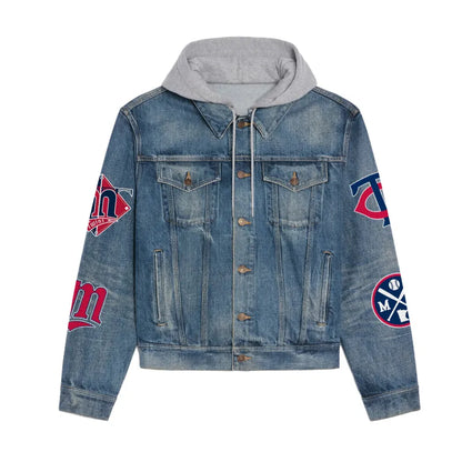 LIMITED EDITION - NEW CUSTOMIZED MLB22 MTS MINNESOTA TWINS HOODED DENIM JACKET
