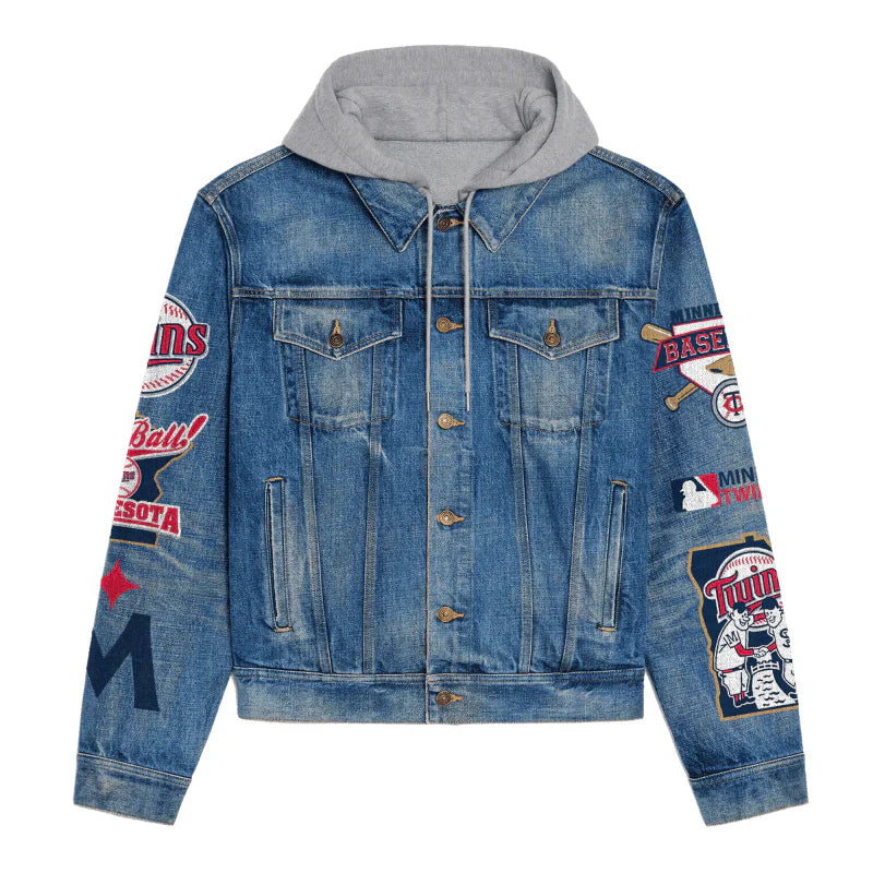LIMITED EDITION - NEW CUSTOMIZED MLB22 MTS MINNESOTA TWINS HOODED DENIM JACKET