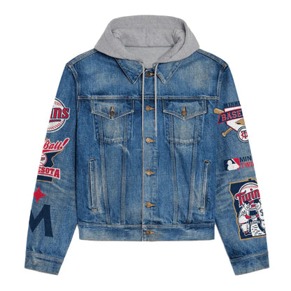 LIMITED EDITION - NEW CUSTOMIZED MLB22 MTS MINNESOTA TWINS HOODED DENIM JACKET