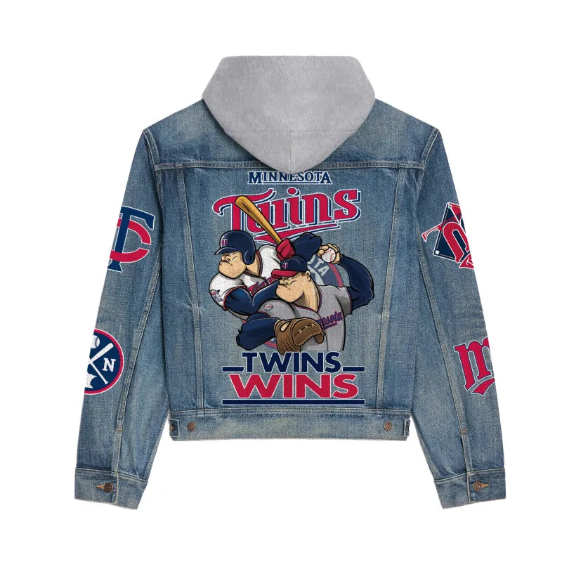 LIMITED EDITION - NEW CUSTOMIZED MLB22 MTS MINNESOTA TWINS HOODED DENIM JACKET