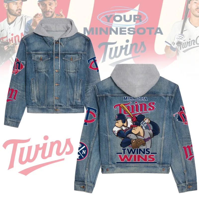 LIMITED EDITION - NEW CUSTOMIZED MLB22 MTS MINNESOTA TWINS HOODED DENIM JACKET