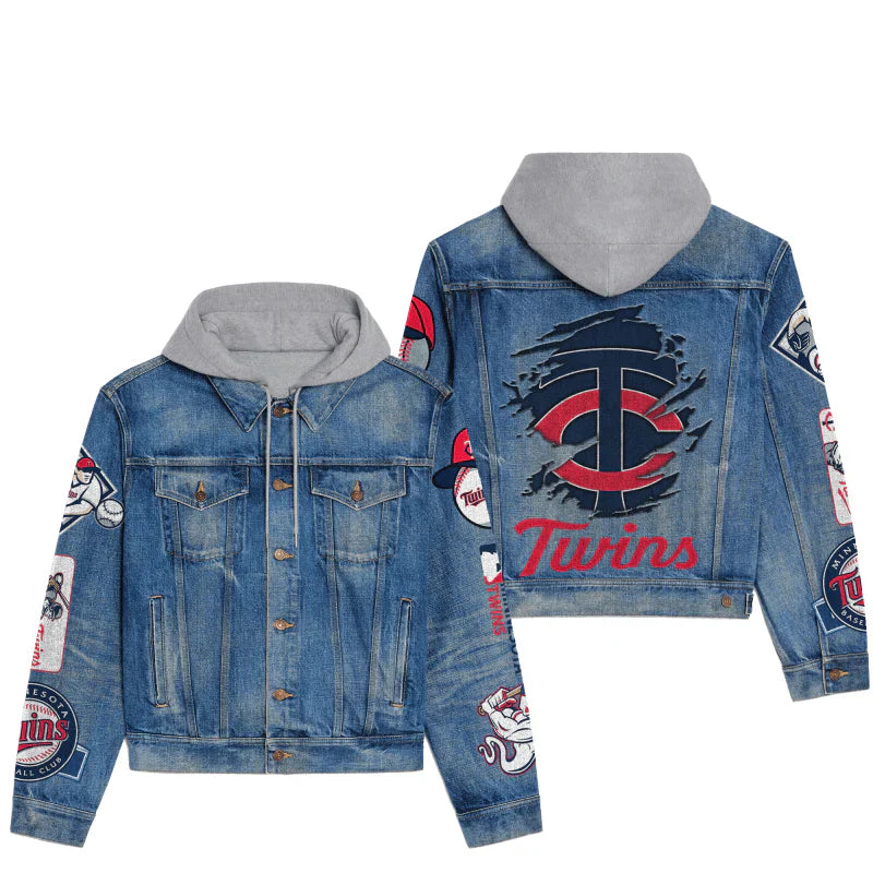 LIMITED EDITION - NEW CUSTOMIZED MLB22 MTS MINNESOTA TWINS HOODED DENIM JACKET
