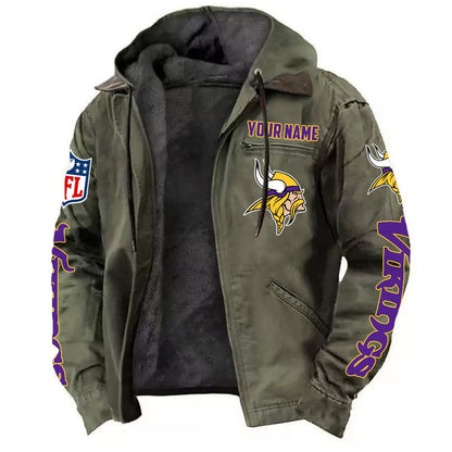 LIMITED EDITION - NEW CUSTOMIZED NFL05 MVK MINNESOTA VIKINGS HOODED CARDIGAN JACKET